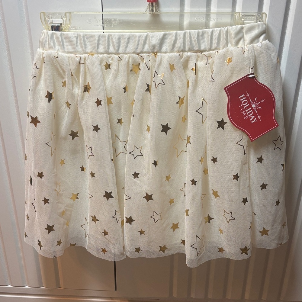 Kids White Star Print Skirt